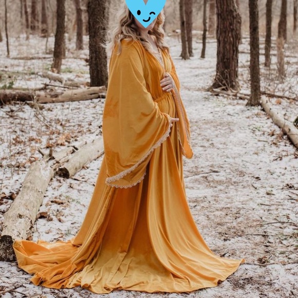 OSFM Golden Velvet Boho Maternity Dress fits multiple sizes - Picture 1 of 3